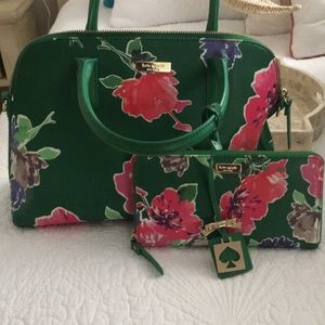 Kate Spade Green Floral Bag and Matching Wallet